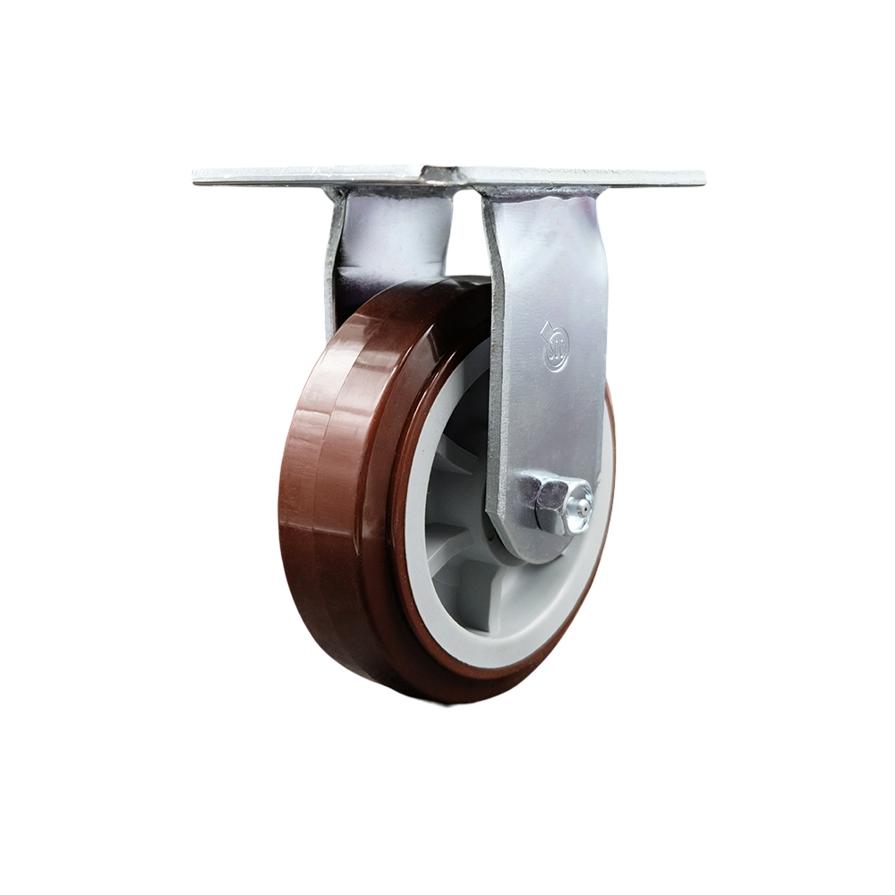 Heavy Duty Large Top Plate Polyurethane on Polyolefin Swivel Caster w/Main. Free Bearings and 6" x 2" Maroon Wheel - 900 lbs Capacity/Caster - Service Caster Brand — photo 1