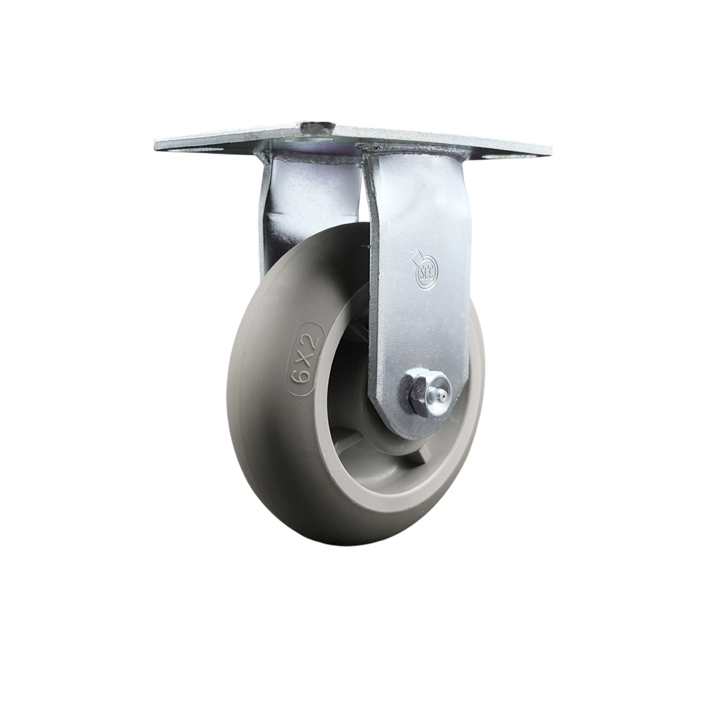 Heavy Duty Large Top Plate Thermoplastic Rubber Donut Tread Swivel Caster w/Main. Free Bearings and 6" x 2" Gray Wheel - 500 lbs Capacity/Caster - Service Caster Brand — photo 1