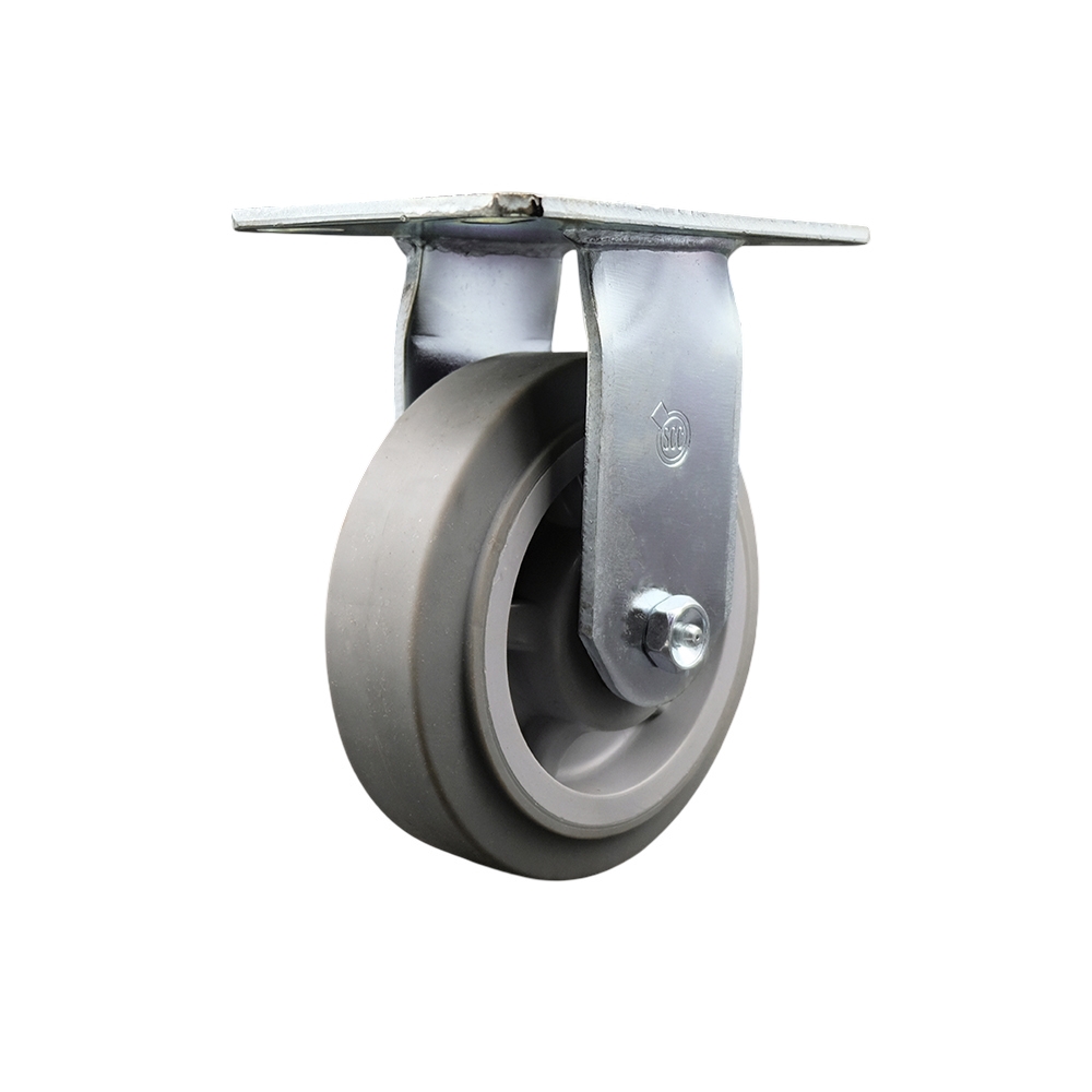 Heavy Duty Large Top Plate Thermoplastic Rubber Flat Tread Swivel Caster w/Main. Free Bearings and 6" x 2" Gray Wheel - 500 lbs Capacity/Caster - Service Caster Brand — photo 1