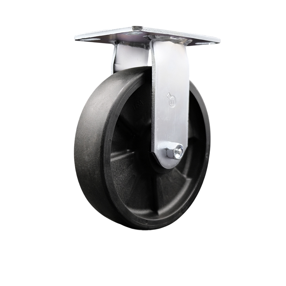 Heavy Duty Large Top Plate Glass Filled Nylon Swivel Caster w/Main. Free Bearings and 8" x 2" Black Wheel - 1500 lbs Capacity/Caster - Service Caster Brand — photo 1