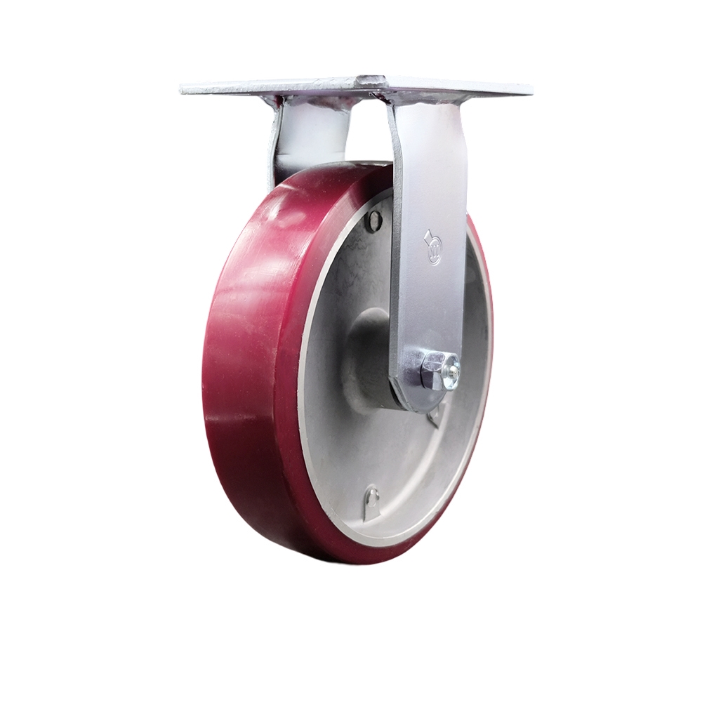 Heavy Duty Large Top Plate Polyurethane on Aluminum Swivel Caster w/8" x 2" Maroon Wheel - 1250 lbs Capacity/Caster - Service Caster Brand — photo 1