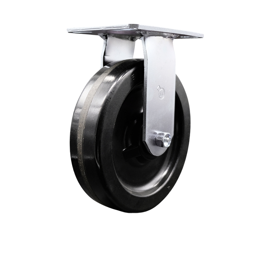 Heavy Duty Large Top Plate Phenolic Swivel Caster w/Main. Free Bearings and 8" x 2" Black Wheel - 1250 lbs Capacity/Caster - Service Caster Brand — photo 1