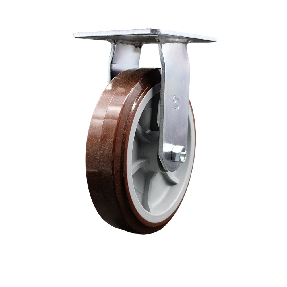 Heavy Duty Large Top Plate Polyurethane on Polyolefin Swivel Caster w/Main. Free Bearings and 8" x 2" Maroon Wheel - 1000 lbs Capacity/Caster - Service Caster Brand — photo 1