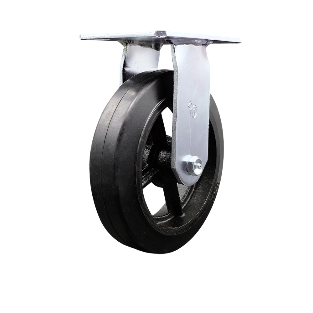 Heavy Duty Large Top Plate Rubber on Cast Iron Swivel Caster w/Main. Free Bearings and 8" x 2" Black Wheel - 500 lbs Capacity/Caster - Service Caster Brand — photo 1