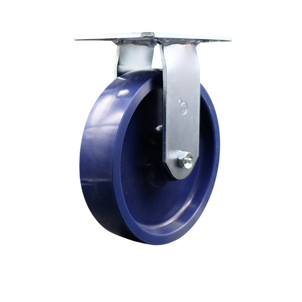 Heavy Duty Large Top Plate Solid Polyurethane Swivel Caster w/8" x 2" Blue Wheel - 1200 lbs Capacity/Caster - Service Caster Brand — photo 1