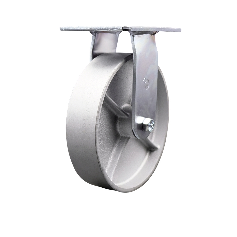Heavy Duty Large Top Plate Semi Steel Cast Iron Swivel Caster w/Main. Free Bearings and 8" x 2" Silver Wheel - 1250 lbs Capacity/Caster - Service Caster Brand — photo 1