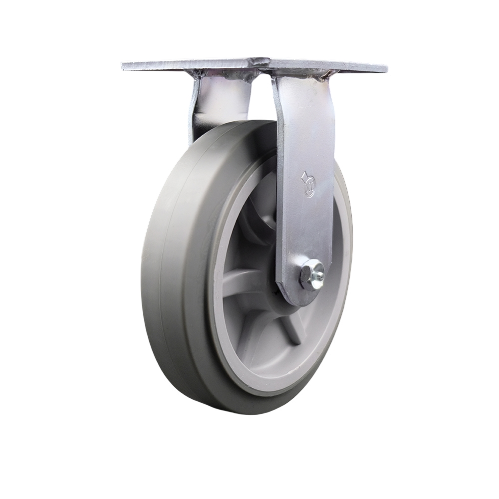 Heavy Duty Large Top Plate Thermoplastic Rubber Flat Tread Swivel Caster w/Main. Free Bearings and 8" x 2" Gray Wheel - 600 lbs Capacity/Caster - Service Caster Brand — photo 1