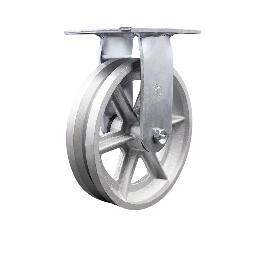 Heavy Duty Large Top Plate V Groove Semi Steel Swivel Caster w/Main. Free Bearings and 8" x 2" Silver Wheel - 1250 lbs Capacity/Caster - Service Caster Brand — photo 1