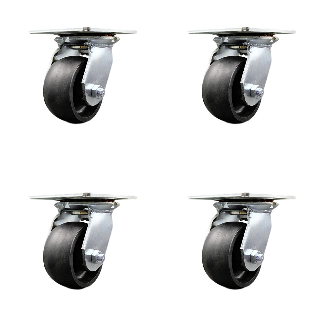 Heavy Duty Large Top Plate Glass Filled Nylon Swivel Caster w/Main. Free Bearings Set of 4 and w/4" x 2" Black Wheels - Includes 4 Swivel - 4800 lbs Total Capacity - Service Caster Brand — photo 1