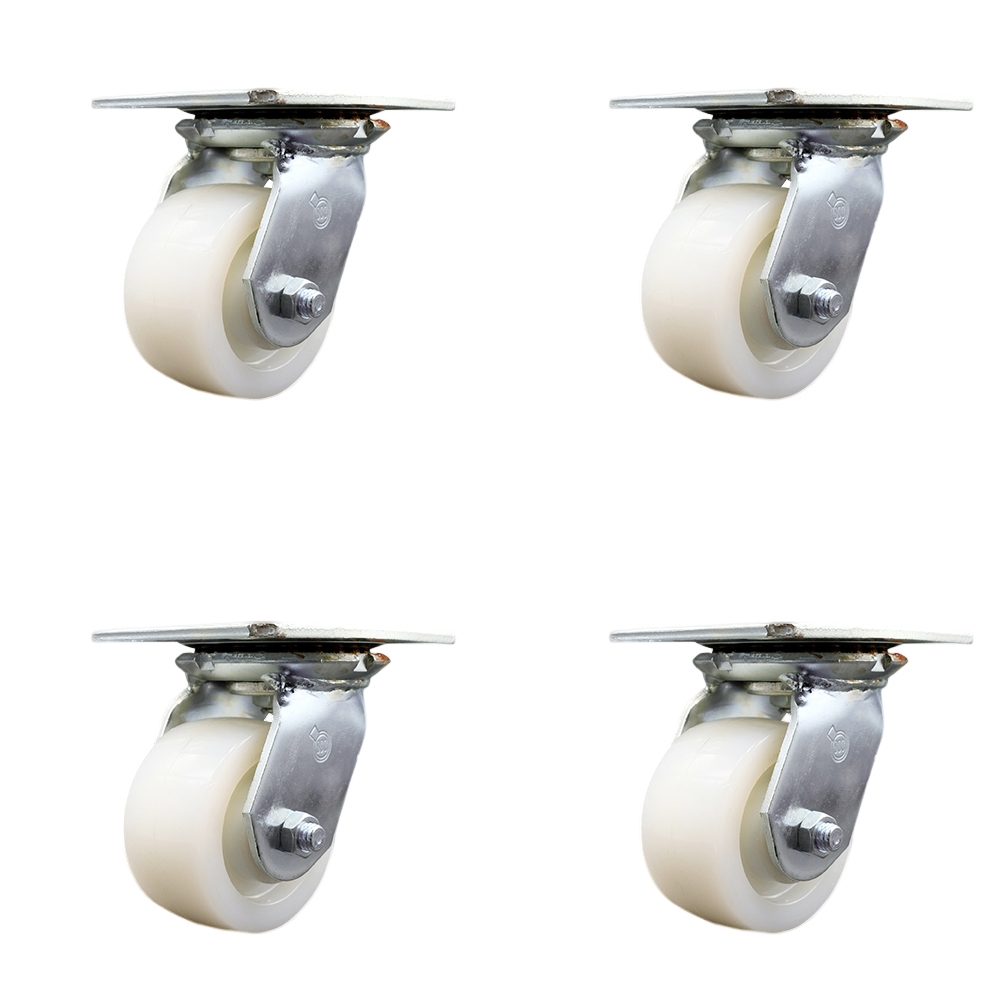 Heavy Duty Large Top Plate Nylon Swivel Caster w/Main. Free Bearings Set of 4 w/4" x 2" White Wheels - Includes 4 Swivel - 3200 lbs Total Capacity - Service Caster Brand — photo 1