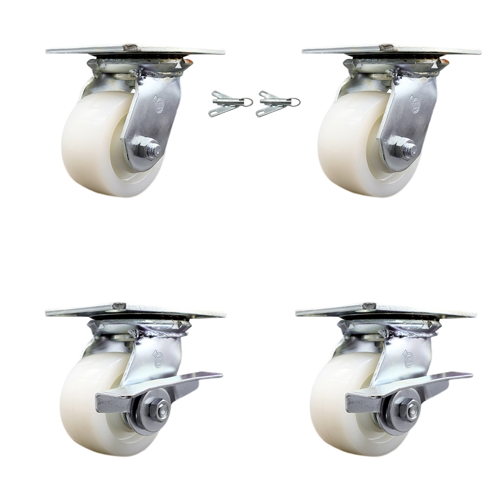 Heavy Duty Large Top Plate Nylon Swivel Caster Set of 4 w/4" x 2" White Wheels - Includes 2 Swivel with Bolt on Swivel Locks&2 Swivel with Brakes-3200 lbs Total Capacity - Service Caster Brand — photo 1