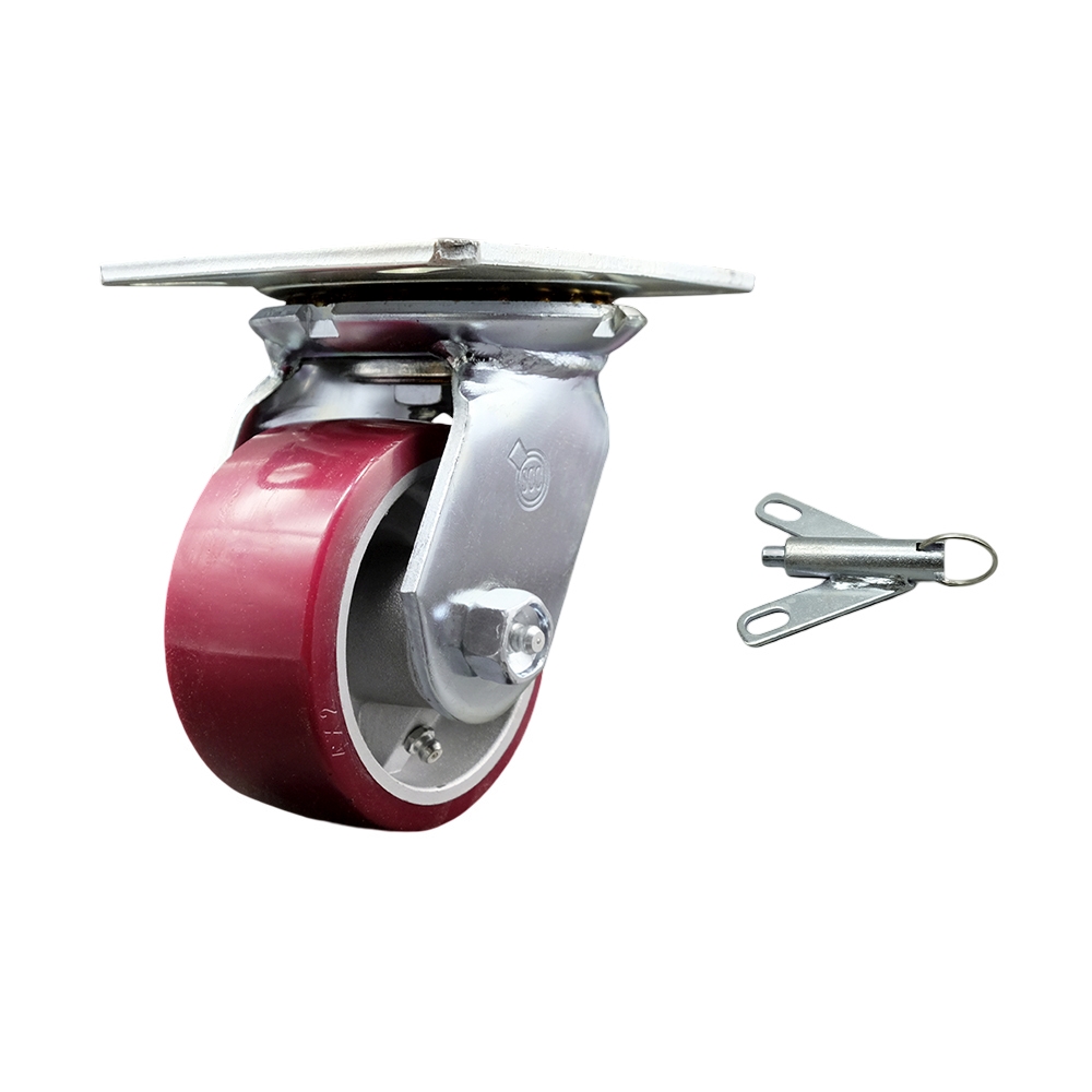 Heavy Duty Large Top Plate Polyurethane on Aluminum Swivel Caster w/4" x 2" Maroon Wheel & Bolt on Swivel Lock - 700 lbs Capacity/Caster - Service Caster Brand — photo 1