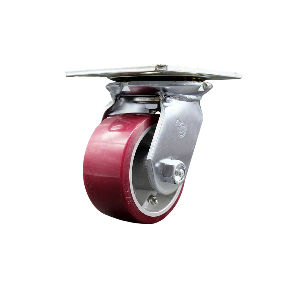 Heavy Duty Large Top Plate Polyurethane on Aluminum Swivel Caster w/4" x 2" Maroon Wheel - 700 lbs Capacity/Caster - Service Caster Brand — photo 1