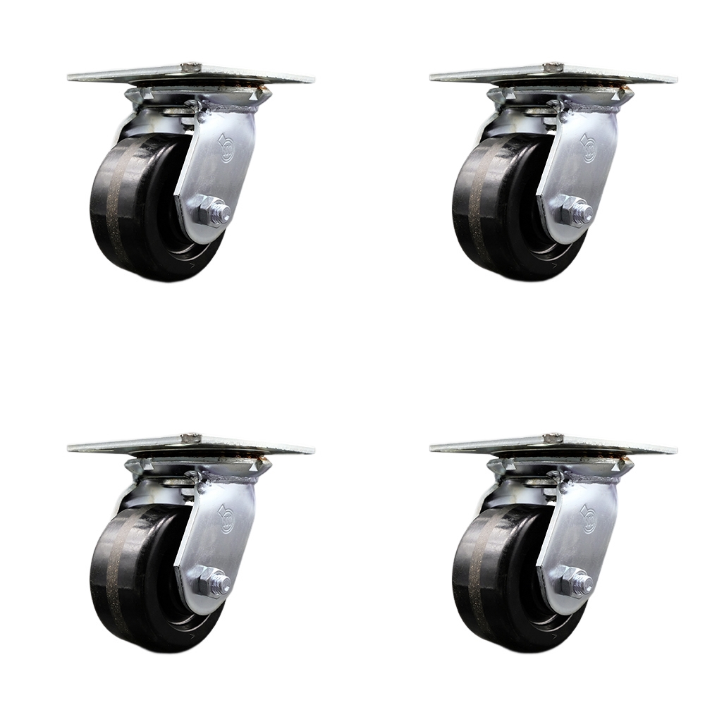 Heavy Duty Large Top Plate Phenolic Swivel Caster Set of 4 w/4" x 2" Black Wheels - Includes 4 Swivel w/Bolt on Swivel Locks - 3200 lbs Total Capacity - Service Caster Brand — photo 1