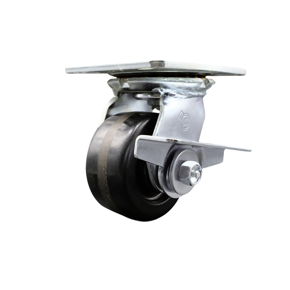 Heavy Duty Large Top Plate Phenolic Swivel Caster w/4" x 2" Black Wheel & Side Lck Brake - 800 lbs Capacity/Caster - Service Caster Brand — photo 1