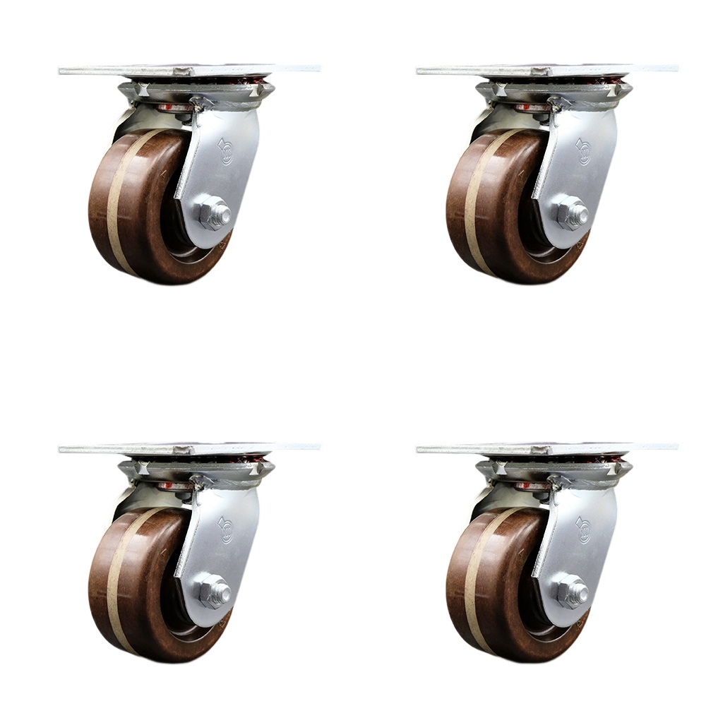Heavy Duty Large Top Plate High Temperature Phenolic Swivel Caster Set of 4 w/4" x 2" Brown Wheels - Includes 4 Swivel - 3200 lbs Total Capacity - Service Caster Brand — photo 1