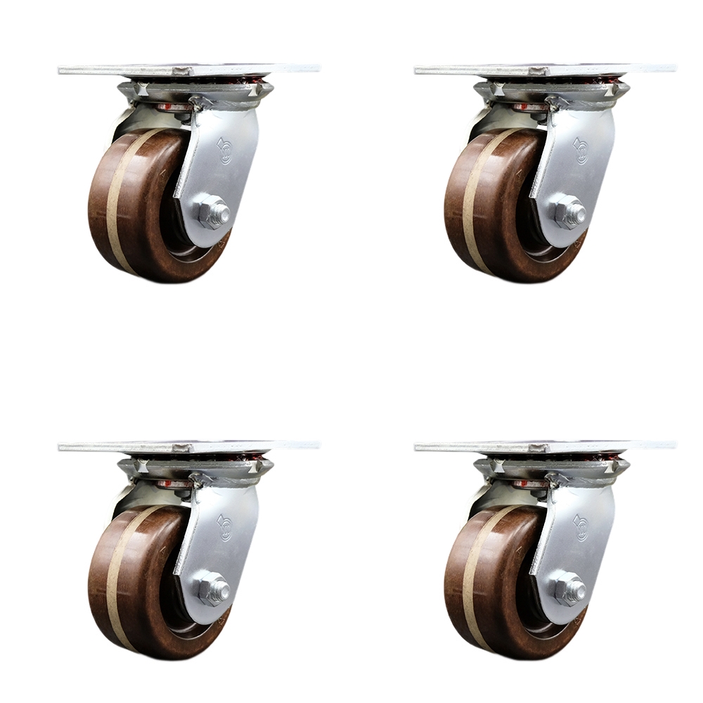 Heavy Duty Large Top Plate High Temperature Phenolic Swivel Caster Set of 4 w/4" x 2" Brown Wheels - Includes 4 Swivel w/Bolt on Swivel Locks - 3200 lbs Total Capacity - Service Caster Brand — photo 1