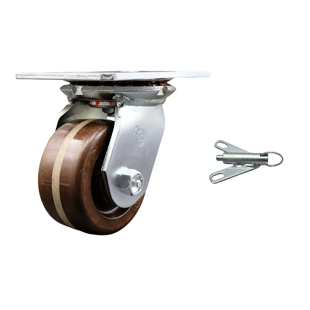 Heavy Duty Large Top Plate High Temperature Phenolic Swivel Caster w/4" x 2" Brown Wheel & Bolt on Swivel Lock - 800 lbs Capacity/Caster - Service Caster Brand — photo 1