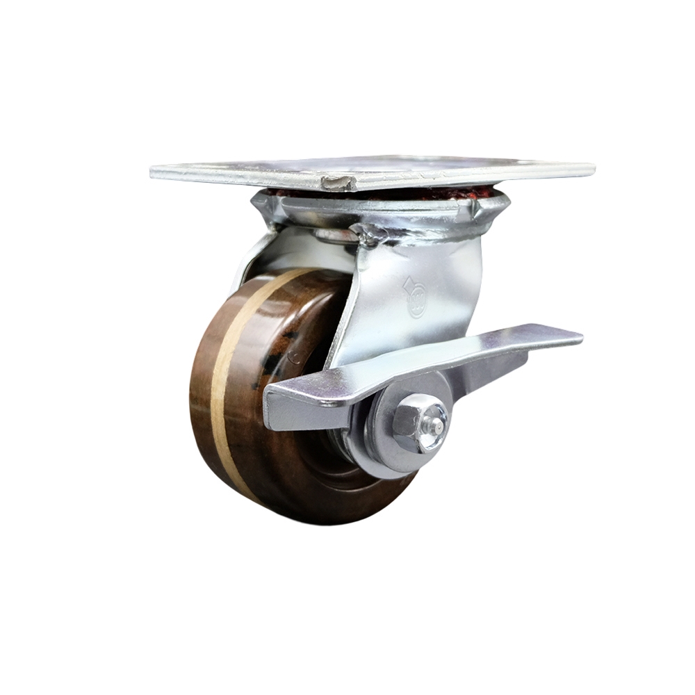 Heavy Duty Large Top Plate High Temperature Phenolic Swivel Caster w/4" x 2" Brown Wheel & Side Lck Brake - 800 lbs Capacity/Caster - Service Caster Brand — photo 1