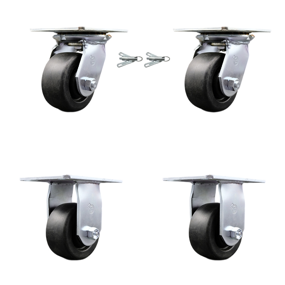 Heavy Duty Large Top Plate Polyolefin Swivel Caster w/Main. Free Bearings Set of 4 w/4" x 2" Black Wheels-Includes 2 Swivel with Bolt on Swivel Locks&2 Rigid-2000 lbs Total Cpty - Service Caster Brand — photo 1