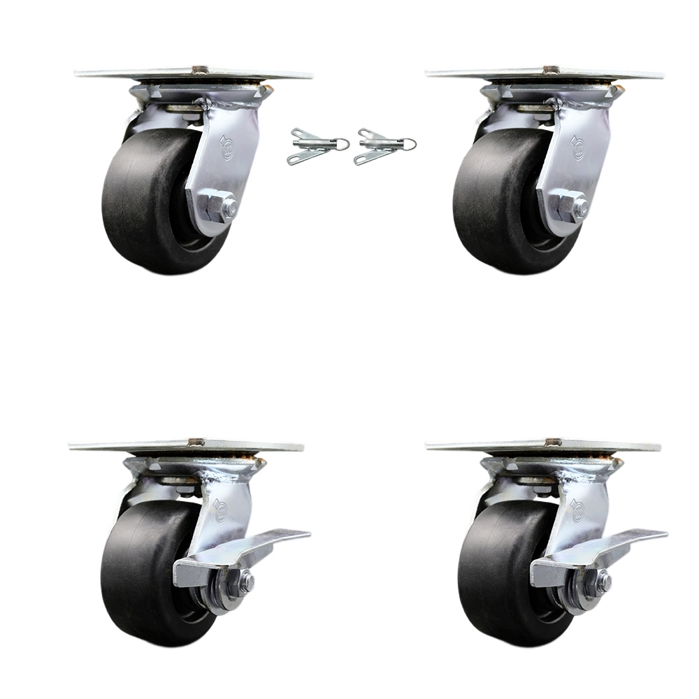 Heavy Duty Large Top Plate Polyolefin Swivel Caster w/Main. Free Bearings Set of 4 w/4" x 2" Black Wheels - Includes 2 Swivel with Bolt on Swivel Locks&2 Swivel with Brakes - Service Caster Brand — photo 1