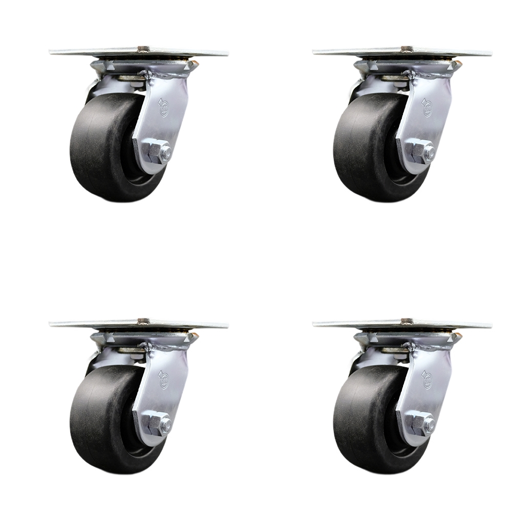 Heavy Duty Large Top Plate Polyolefin Swivel Caster w/Main. Free Bearings Set of 4 w/4" x 2" Black Wheels - Includes 4 Swivel w/Bolt on Swivel Locks - 2000 lbs Total Capacity - Service Caster Brand — photo 1