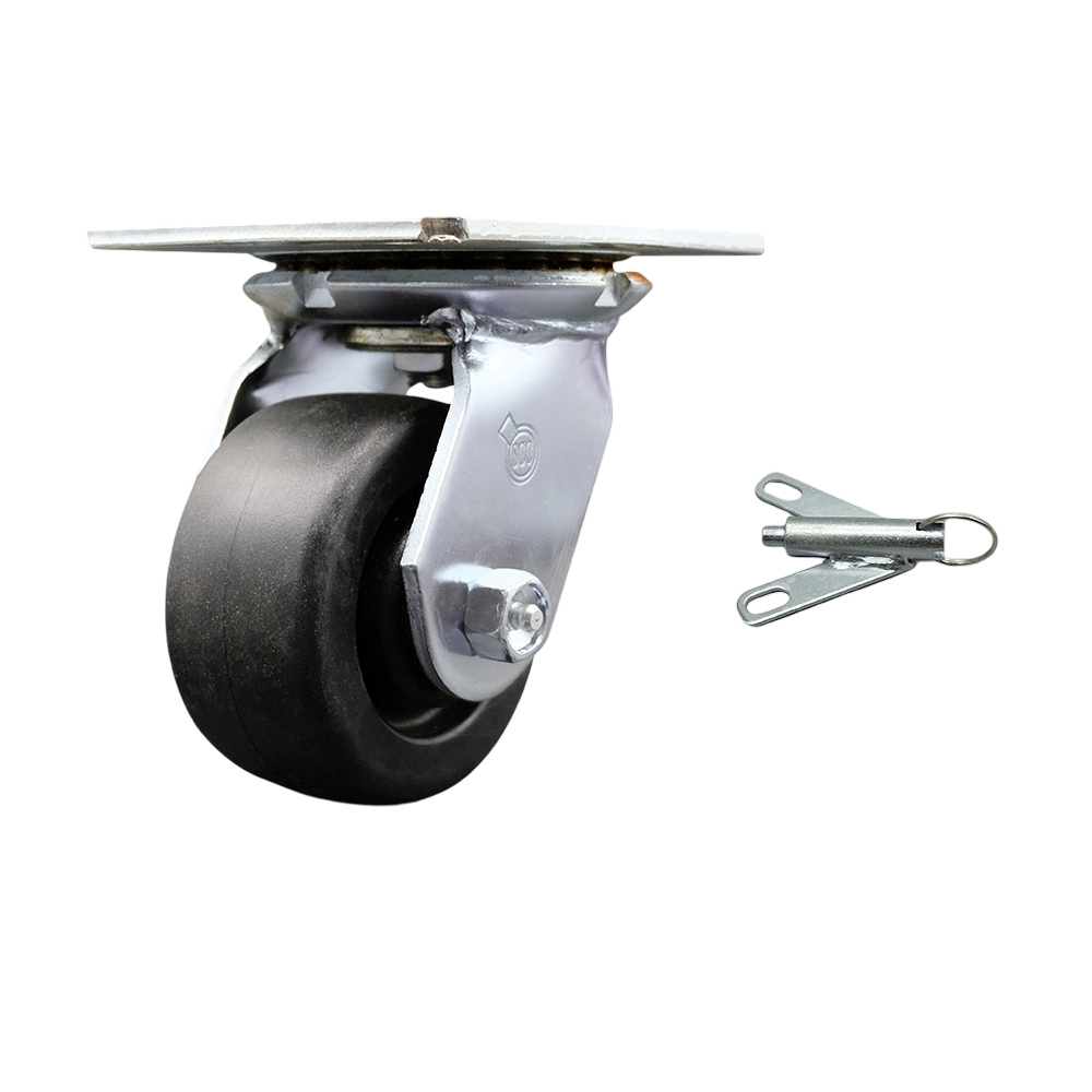 Heavy Duty Large Top Plate Polyolefin Swivel Caster w/Main. Free Bearings and 4" x 2" Black Wheel & Bolt on Swivel Lock - 500 lbs Capacity/Caster - Service Caster Brand — photo 1