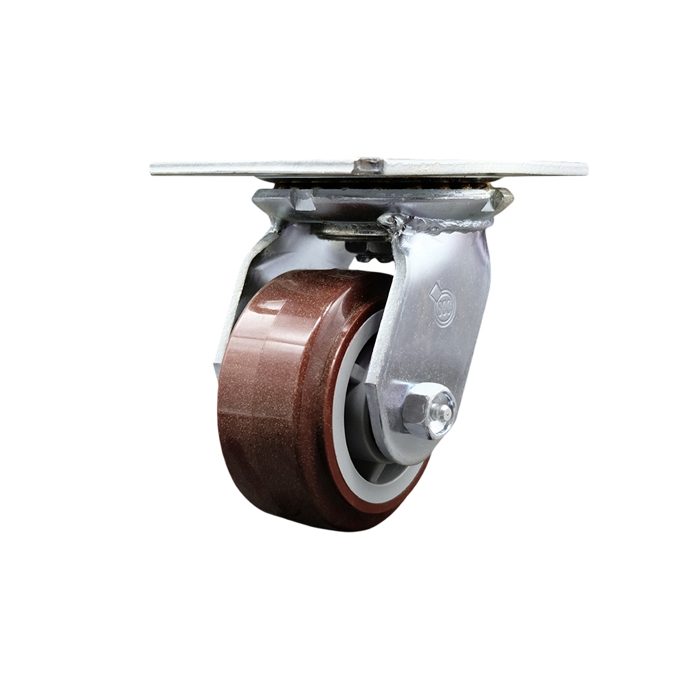 Heavy Duty Large Top Plate Polyurethane on Polyolefin Swivel Caster w/4" x 2" Maroon Wheel - 600 lbs Capacity/Caster - Service Caster Brand — photo 1