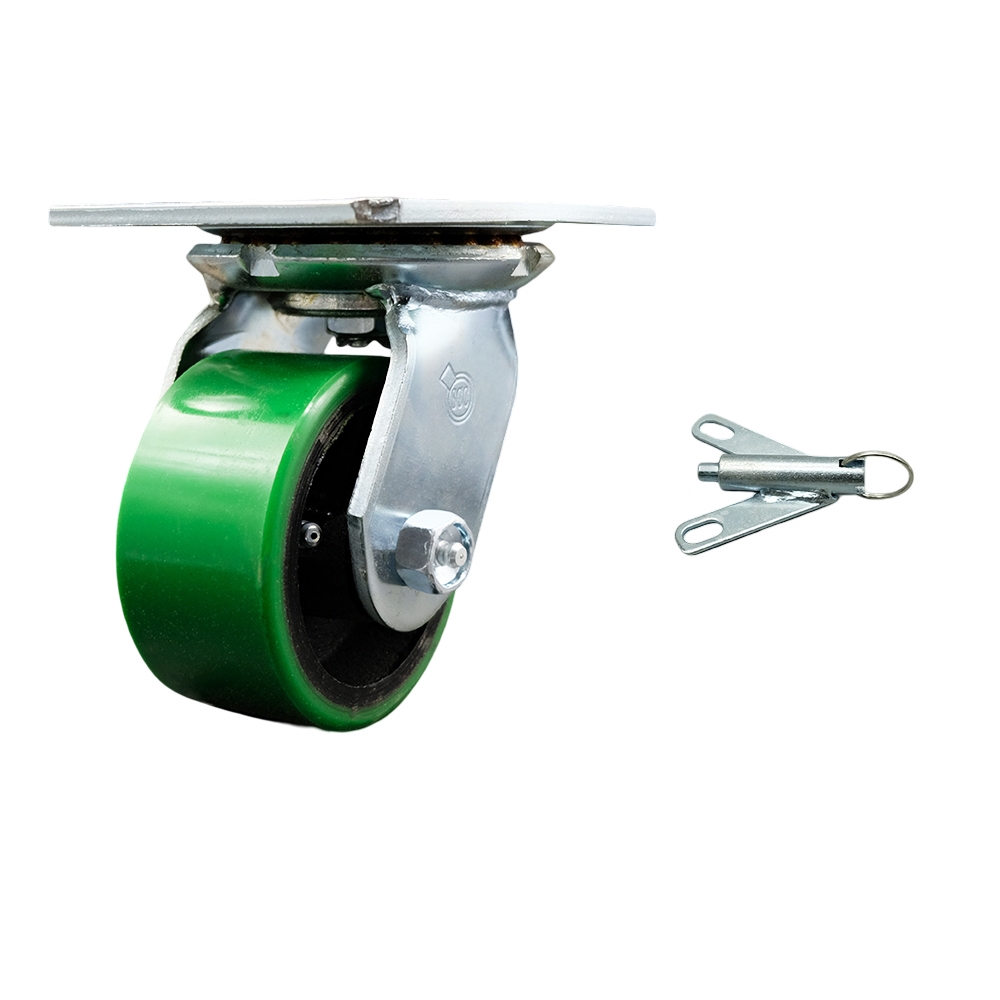 Heavy Duty Large Top Plate Polyurethane on Cast Iron Swivel Caster w/4" x 2" Green Wheel & Bolt on Swivel Lock - 700 lbs Capacity/Caster - Service Caster Brand — photo 1