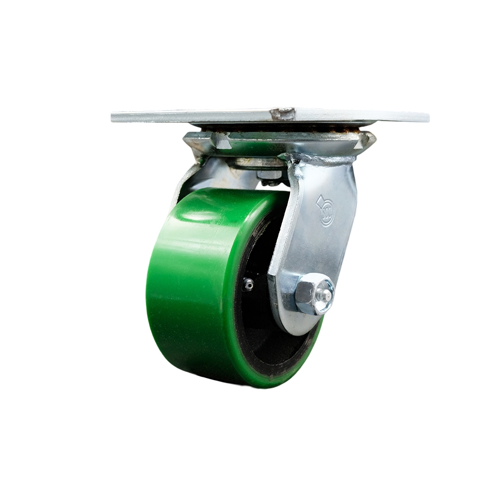 Heavy Duty Large Top Plate Polyurethane on Cast Iron Swivel Caster w/4" x 2" Green Wheel - 700 lbs Capacity/Caster - Service Caster Brand — photo 1