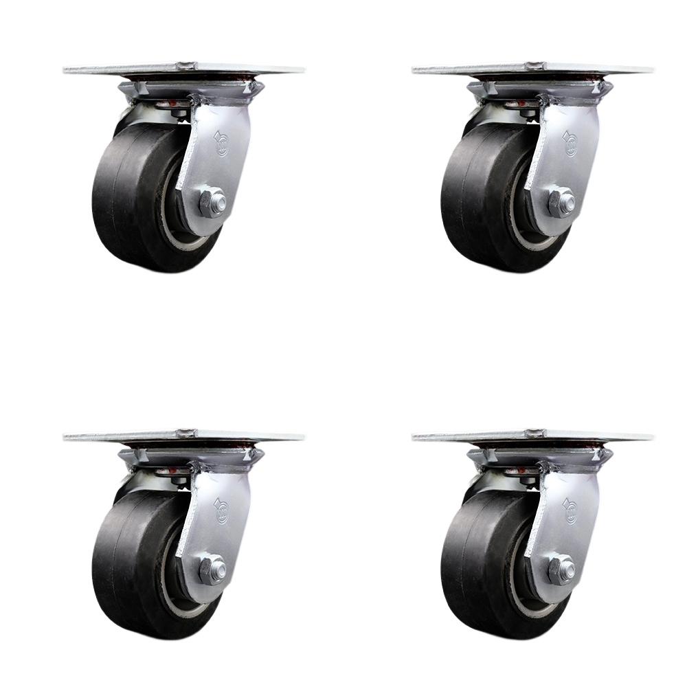 Heavy Duty Large Top Plate Rubber on Aluminum Swivel Caster w/Main. Free Bearings Set of 4 w/4" x 2" Black Wheels - Includes 4 Swivel - 1600 lbs Total Capacity - Service Caster Brand — photo 1
