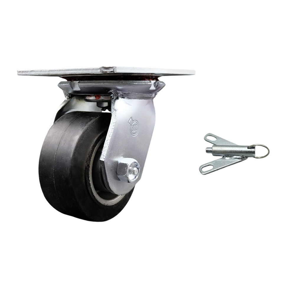 Heavy Duty Large Top Plate Rubber on Aluminum Swivel Caster w/Main. Free Bearings and 4" x 2" Black Wheel & Bolt on Swivel Lock - 400 lbs Capacity/Caster - Service Caster Brand — photo 1