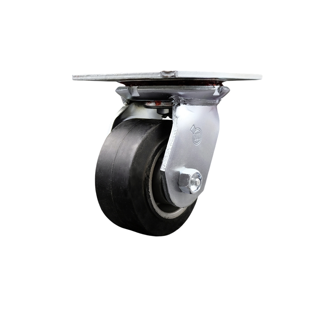 Heavy Duty Large Top Plate Rubber on Aluminum Swivel Caster w/4" x 2" Black Wheel - 400 lbs Capacity/Caster - Service Caster Brand — photo 1