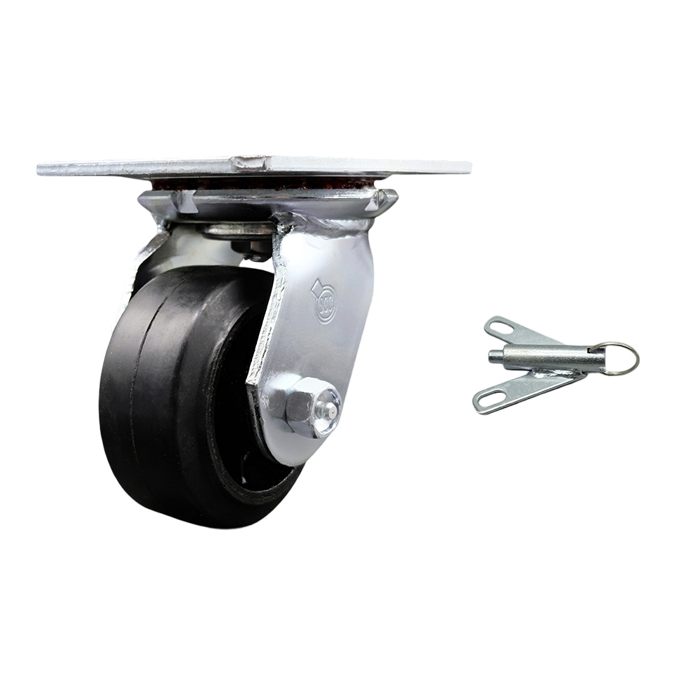 Heavy Duty Large Top Plate Rubber on Cast Iron Swivel Caster w/4" x 2" Black Wheel & Bolt on Swivel Lock - 400 lbs Capacity/Caster - Service Caster Brand — photo 1