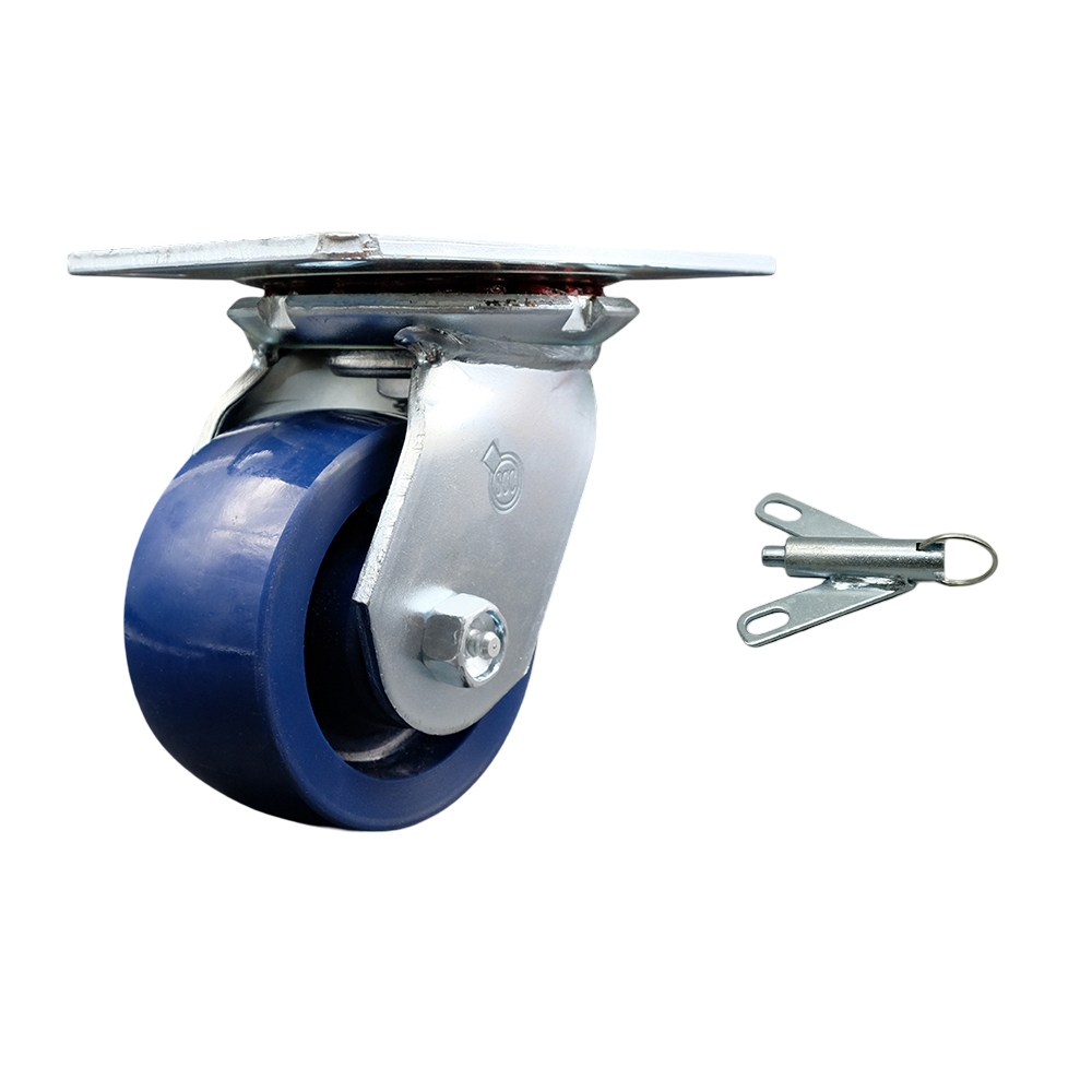 Heavy Duty Large Top Plate Solid Polyurethane Swivel Caster w/4" x 2" Blue Wheel & Bolt on Swivel Lock - 700 lbs Capacity/Caster - Service Caster Brand — photo 1