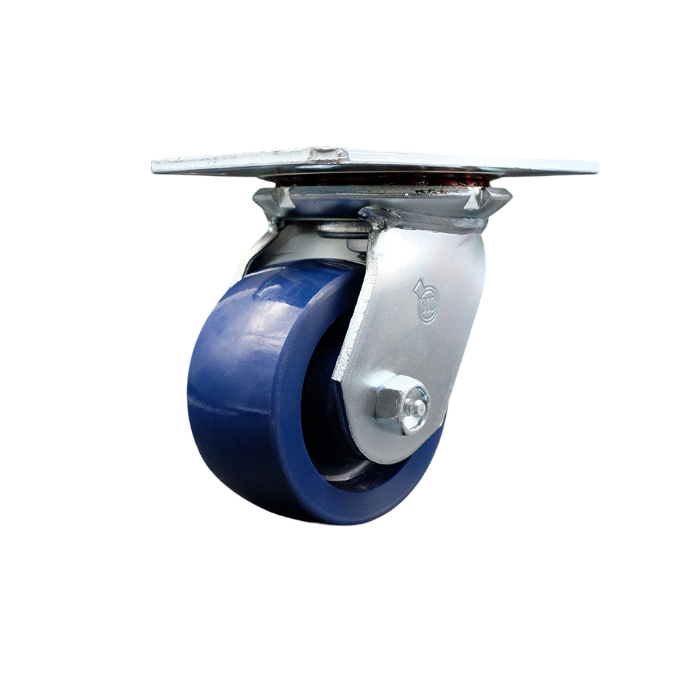 Heavy Duty Large Top Plate Solid Polyurethane Swivel Caster w/4" x 2" Blue Wheel - 700 lbs Capacity/Caster - Service Caster Brand — photo 1