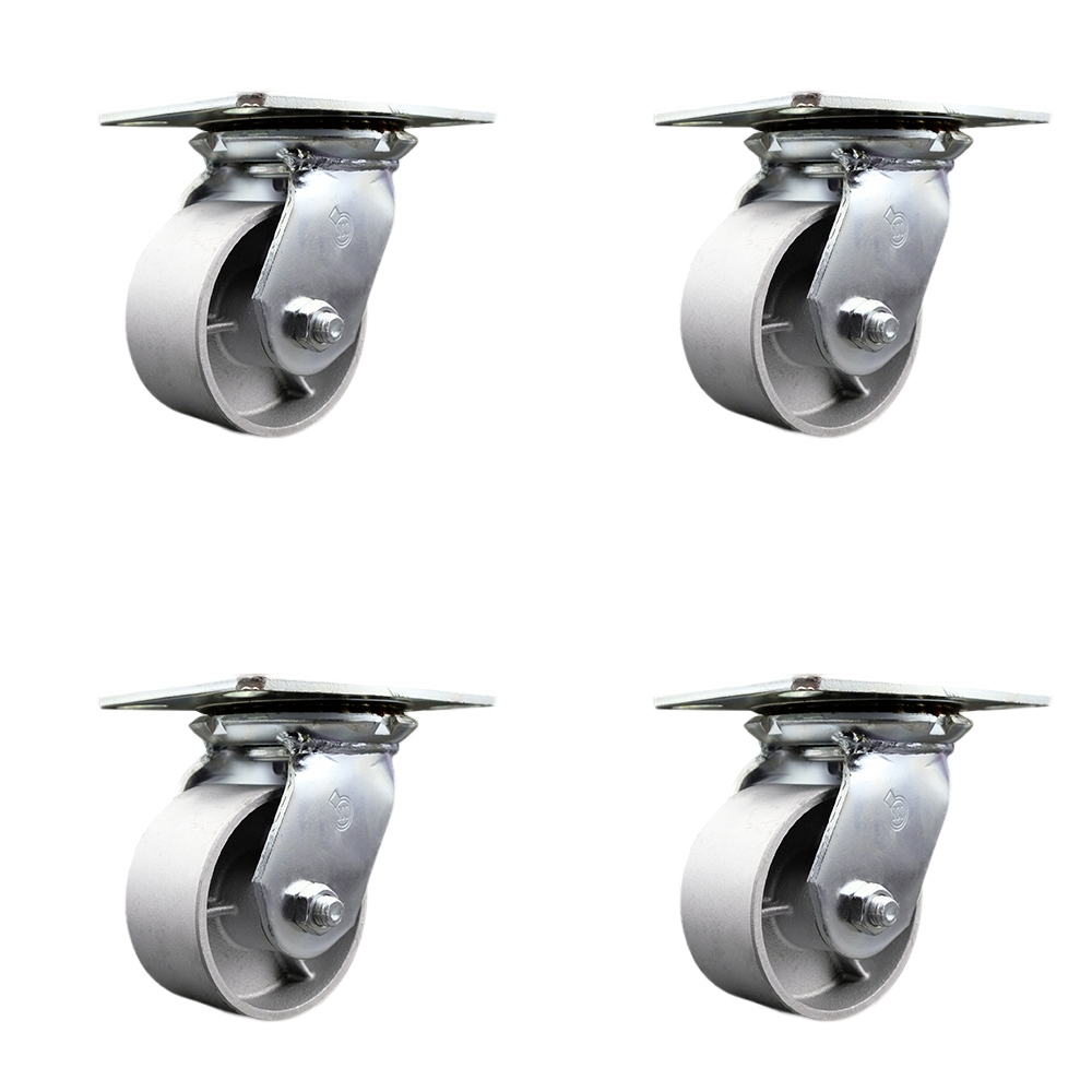 Heavy Duty Large Top Plate Semi Steel Cast Iron Swivel Caster Set of 4 w/4" x 2" Silver Wheels - Includes 4 Swivel - 4000 lbs Total Capacity - Service Caster Brand — photo 1