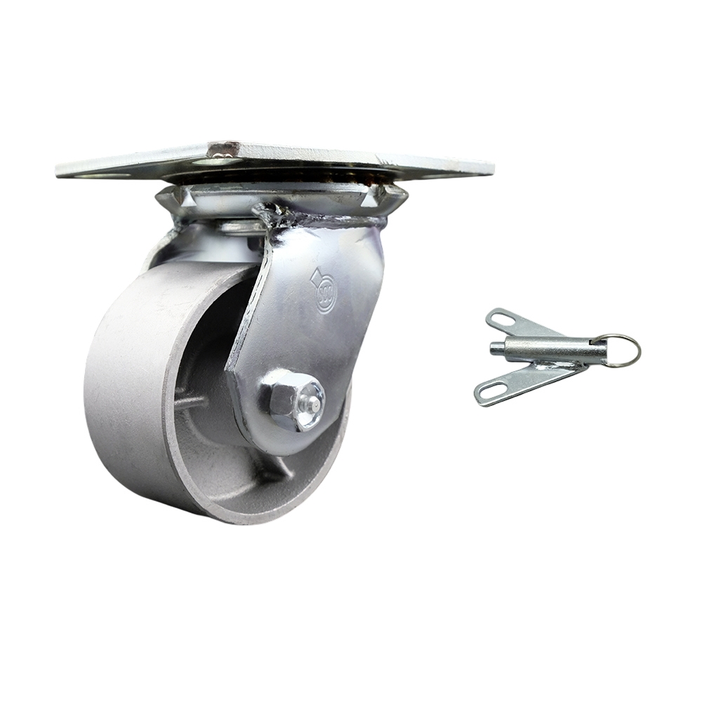 Heavy Duty Large Top Plate Semi Steel Cast Iron Swivel Caster w/4" x 2" Silver Wheel & Bolt on Swivel Lock - 1000 lbs Capacity/Caster - Service Caster Brand — photo 1