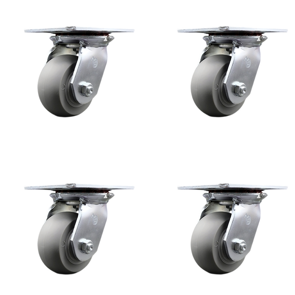 Heavy Duty Large Top Plate Thermo Rubber Donut Tread Swivel Caster Set of 4 w/4" x 2" Gray Wheels - Includes 4 Swivel - 1200 lbs Total Capacity - Service Caster Brand — photo 1
