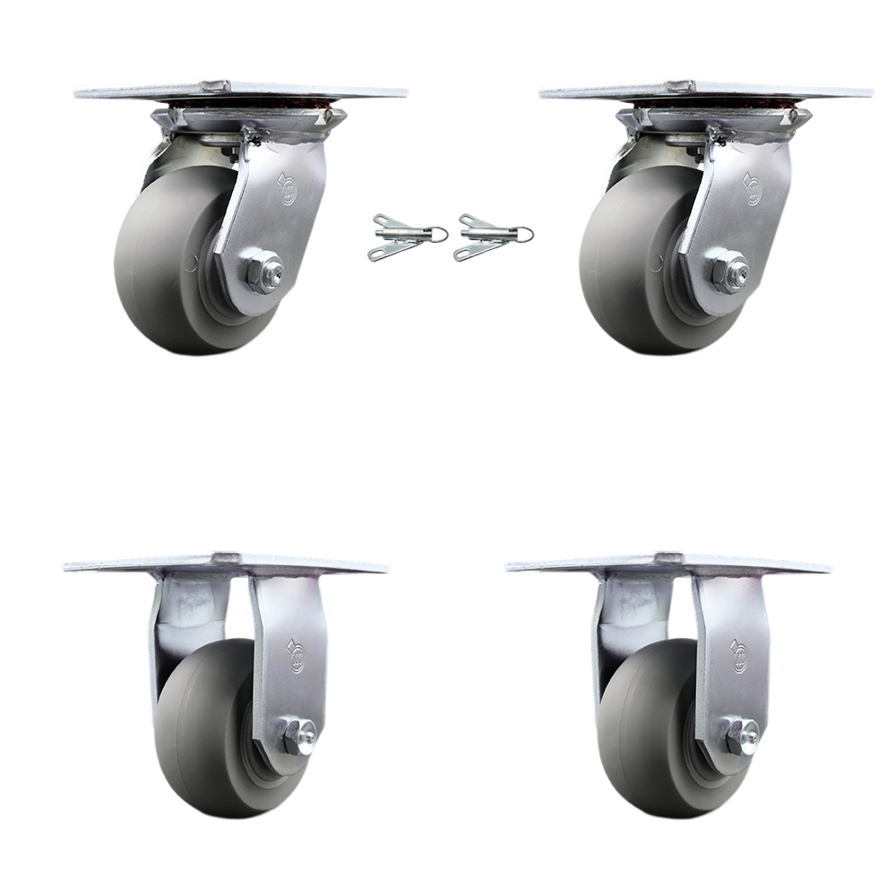 Heavy Duty Large Top Plate Thermo Rubber Donut Tread Swivel Caster Set of 4 w/4" x 2" Gray Wheels - Includes 2 Swivel with Bolt on Swivel Locks&2 Rigid - 1200 lbs Total Capacity - Service Caster Brand — photo 1