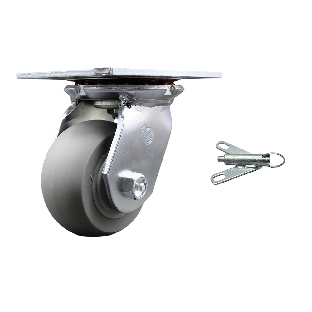 Heavy Duty Large Top Plate Thermo Rubber Donut Tread Swivel Caster w/4" x 2" Gray Wheel & Bolt on Swivel Lock - 300 lbs Capacity/Caster - Service Caster Brand — photo 1