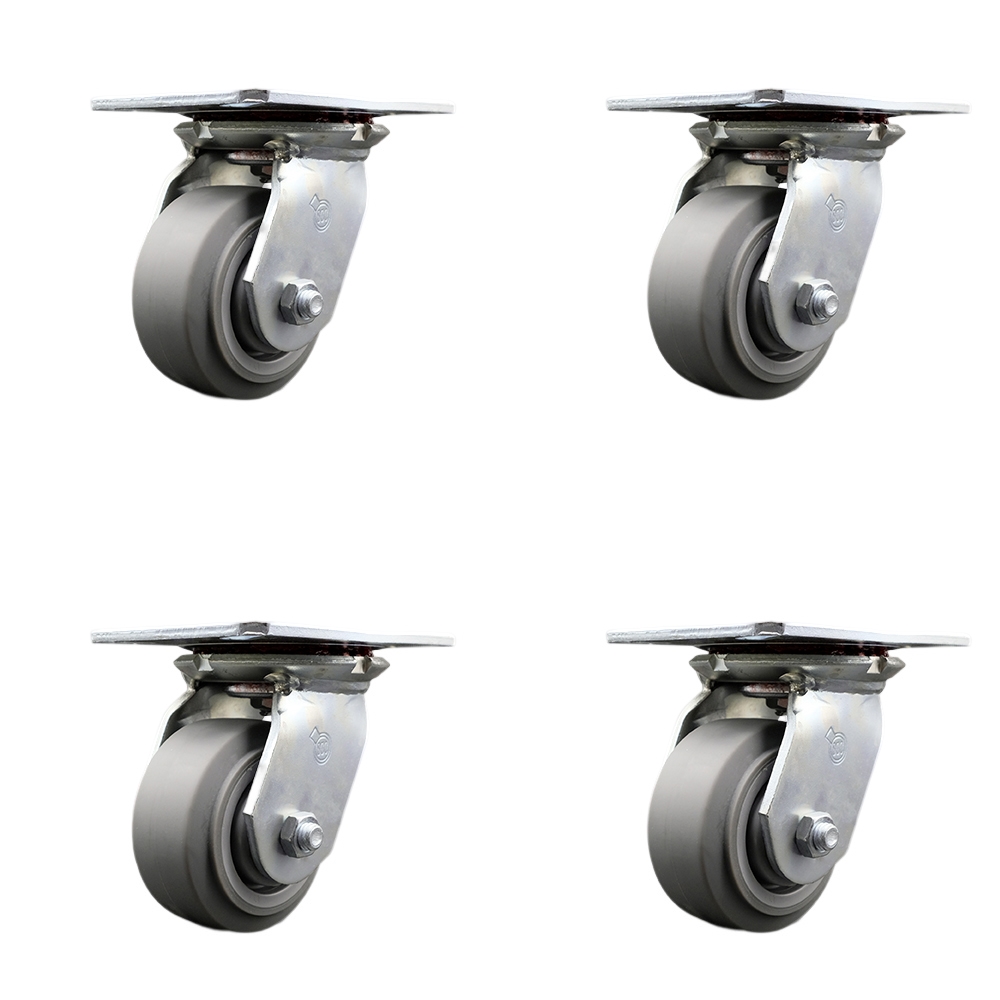 Heavy Duty Large Top Plate Thermo Rubber Flat Tread Swivel Caster Set of 4 w/4" x 2" Gray Wheels - Includes 4 Swivel - 1200 lbs Total Capacity - Service Caster Brand — photo 1