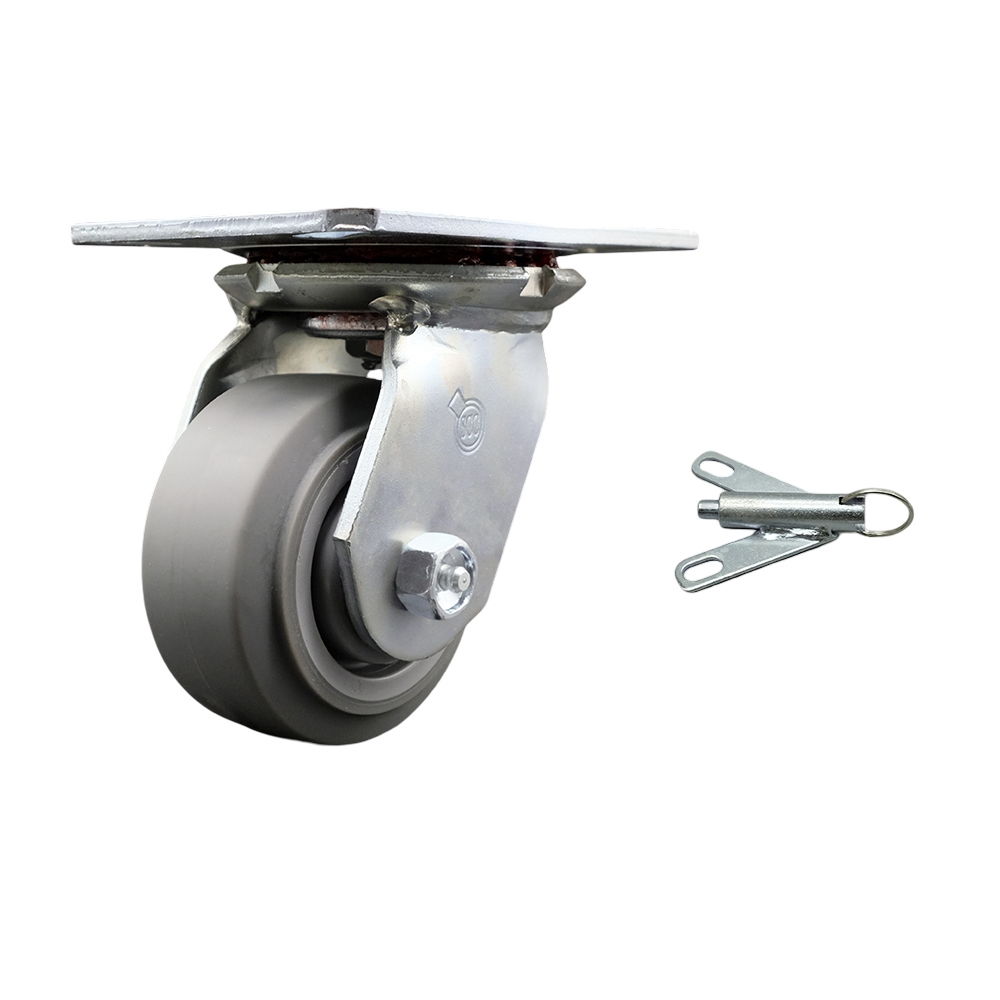 Heavy Duty Large Top Plate Thermo Rubber Flat Tread Swivel Caster w/Main. Free Bearings and 4" x 2" Gray Wheel & Bolt on Swivel Lock - 300 lbs Capacity/Caster - Service Caster Brand — photo 1