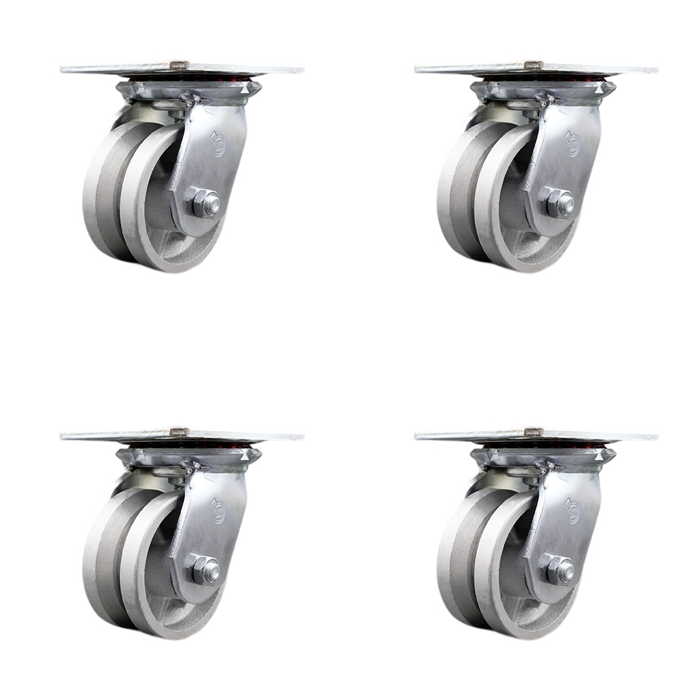 Heavy Duty Large Top Plate V Groove Semi Steel Swivel Caster Set of 4 w/4" x 2" Silver Wheels - Includes 4 Swivel - 3200 lbs Total Capacity - Service Caster Brand — photo 1
