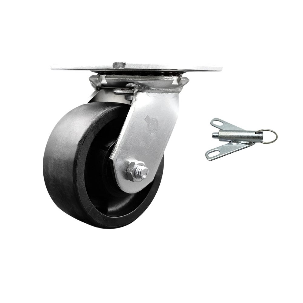 Heavy Duty Large Top Plate Glass Filled Nylon Swivel Caster w/5" x 2" Black Wheel & Bolt on Swivel Lock - 1500 lbs Capacity/Caster - Service Caster Brand — photo 1