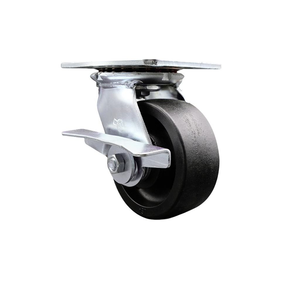 Heavy Duty Large Top Plate Glass Filled Nylon Swivel Caster w/5" x 2" Black Wheel & Side Lck Brake - 1500 lbs Capacity/Caster - Service Caster Brand — photo 1