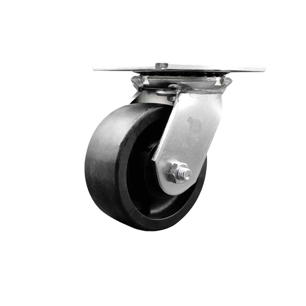 Heavy Duty Large Top Plate Glass Filled Nylon Swivel Caster w/Main. Free Bearings and 5" x 2" Black Wheel - 1500 lbs Capacity/Caster - Service Caster Brand — photo 1