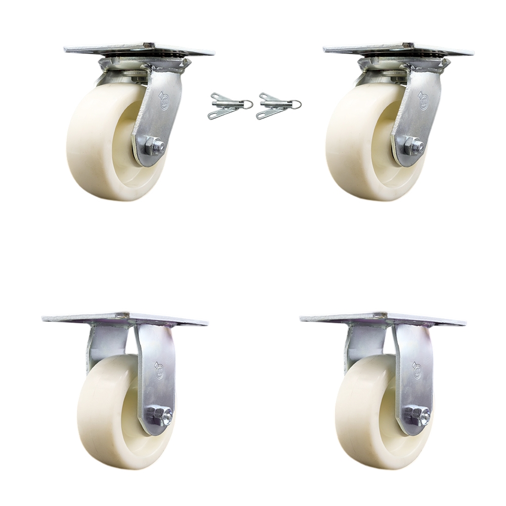 Heavy Duty Large Top Plate Nylon Swivel Caster Set of 4 w/5" x 2" White Wheels - Includes 2 Swivel with Bolt on Swivel Locks & 2 Rigid - 3600 lbs Total Capacity - Service Caster Brand — photo 1