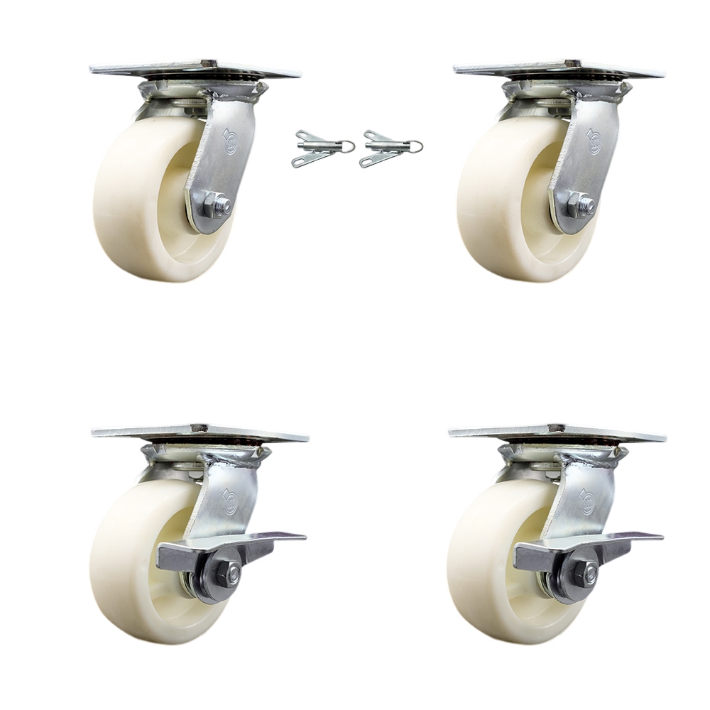 Heavy Duty Large Top Plate Nylon Swivel Caster Set of 4 w/5" x 2" White Wheels - Includes 2 Swivel with Bolt on Swivel Locks&2 Swivel with Brakes-3600 lbs Total Capacity - Service Caster Brand — photo 1