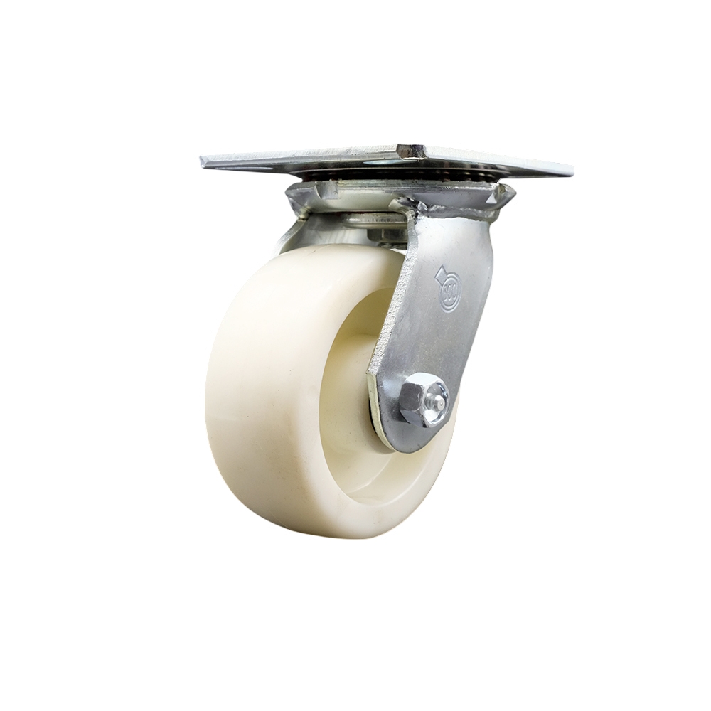 Heavy Duty Large Top Plate Nylon Swivel Caster w/Main. Free Bearings and 5" x 2" White Wheel - 900 lbs Capacity/Caster - Service Caster Brand — photo 1